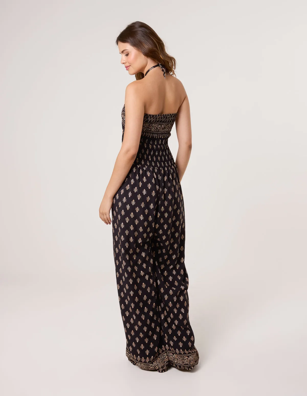 Shirred Wide Leg Border Print Jumpsuit sold by Blue Vanilla product image thumbnail 4