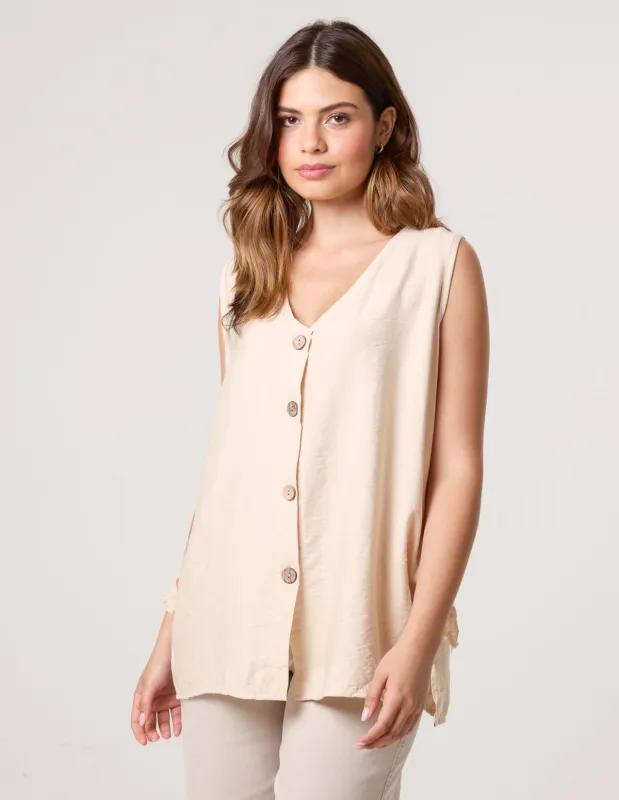 Button Through Side Detail Waistcoat Top sold by Blue Vanilla