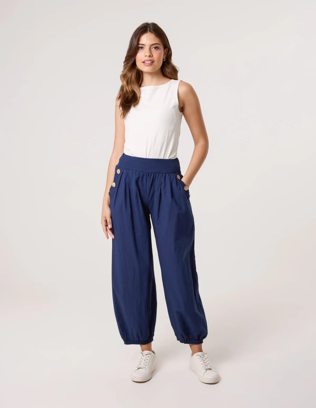 Button Pocket Detail Harem Pants sold by Blue Vanilla