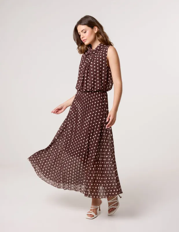 Polka Dot Sleeveless Cowl Pleat Dress sold by Blue Vanilla