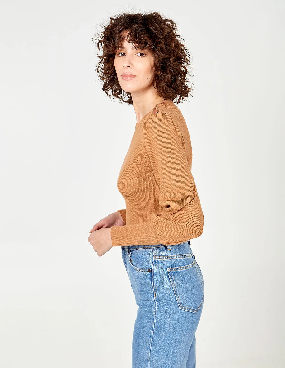 Button Shoulder Balloon Sleeve Jumper sold by Blue Vanilla product image thumbnail 3