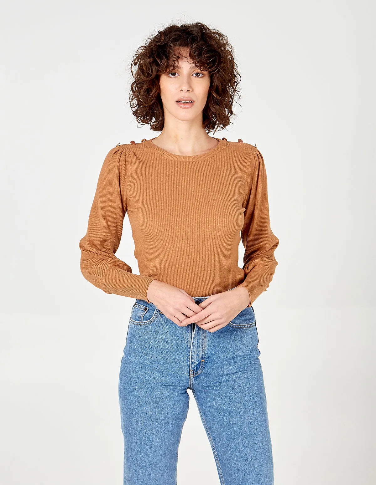 Button Shoulder Balloon Sleeve Jumper sold by Blue Vanilla product image thumbnail 2