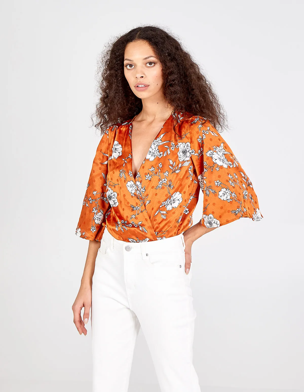 Polka Kimono Sleeve Wrap Rust Bodysuit sold by Blue Vanilla product image thumbnail 2