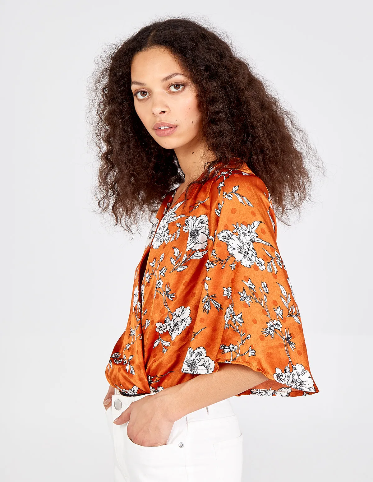 Polka Kimono Sleeve Wrap Rust Bodysuit sold by Blue Vanilla product image thumbnail 5