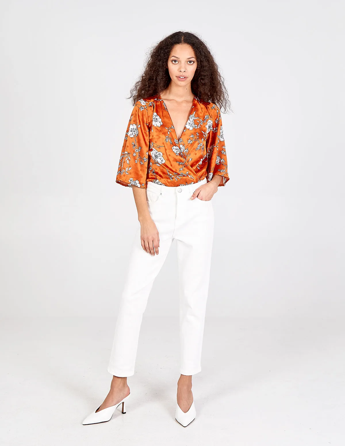 Polka Kimono Sleeve Wrap Rust Bodysuit sold by Blue Vanilla product image thumbnail 3