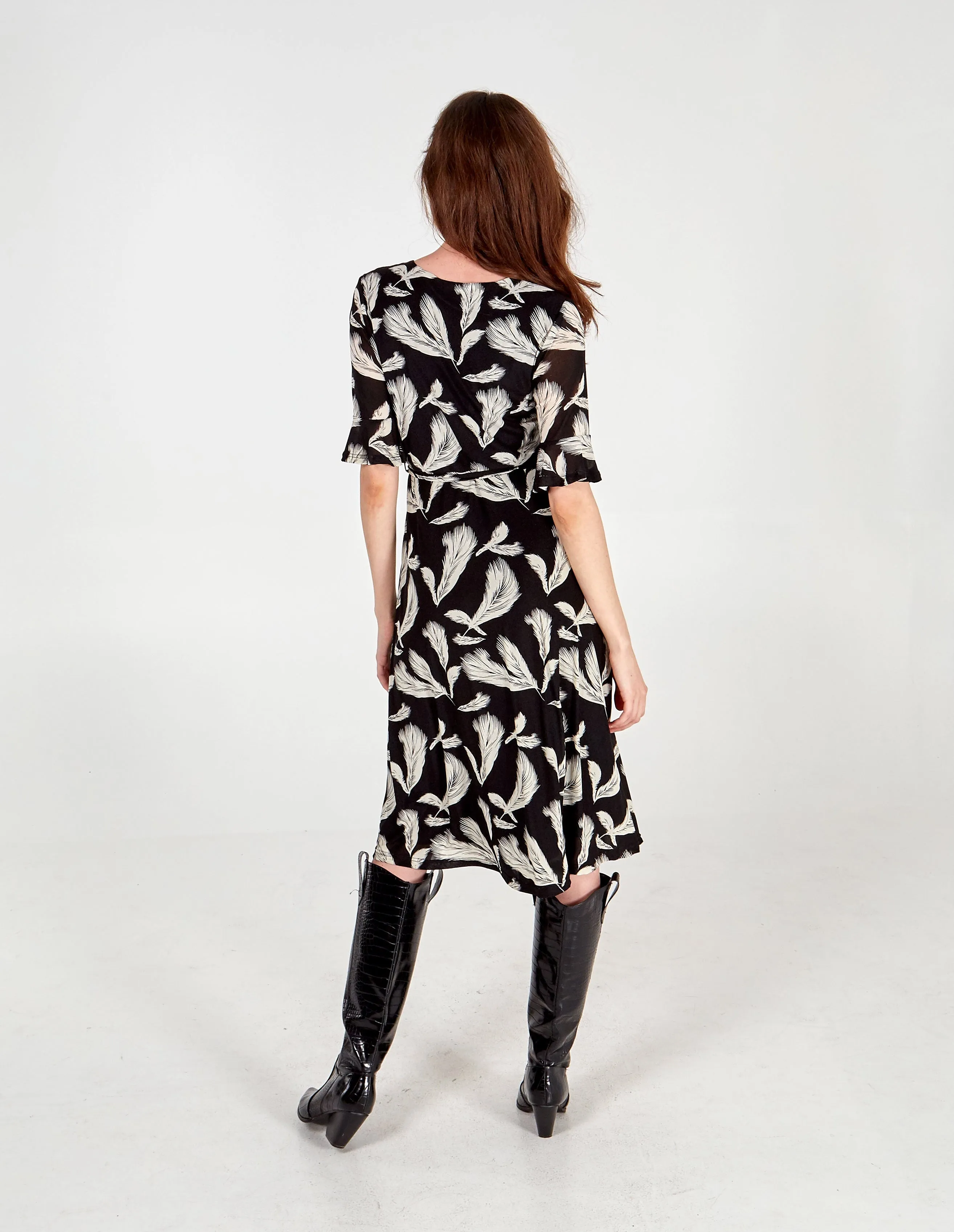 Feather Print Frill Sleeve Wrap Midi Dress sold by Blue Vanilla product image thumbnail 4
