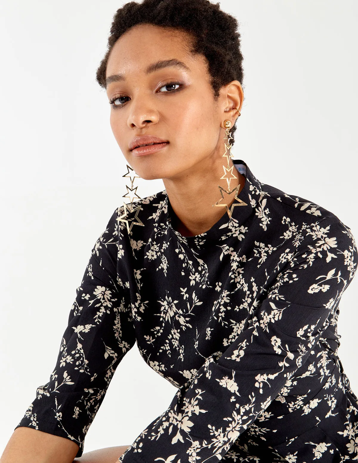 High Neck Floral Print Tulip Black Dress sold by Blue Vanilla product image thumbnail 2