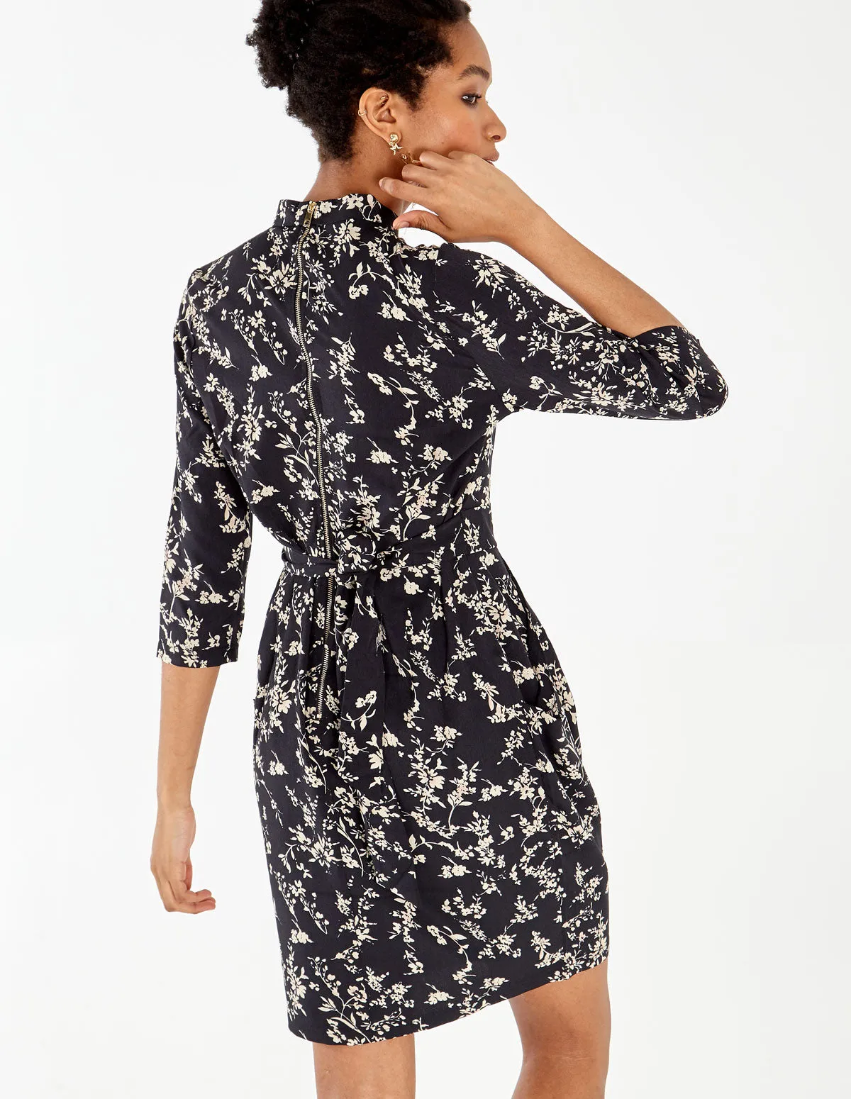 High Neck Floral Print Tulip Black Dress sold by Blue Vanilla product image thumbnail 4