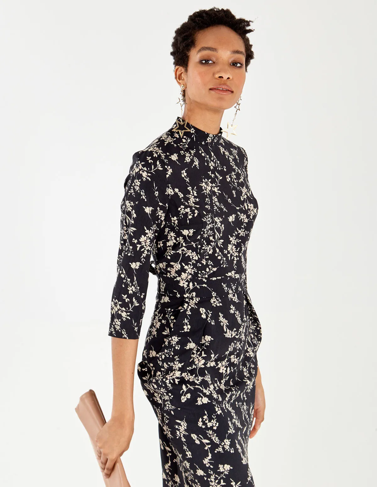 High Neck Floral Print Tulip Black Dress sold by Blue Vanilla product image thumbnail 3