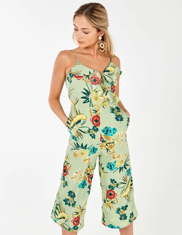 Green Wrap Frill Culotte Jumpsuit sold by Blue Vanilla