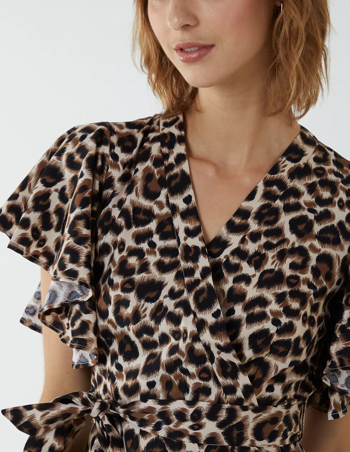 Leopard Print Wrap Ruffle Midi Dress sold by Blue Vanilla product image thumbnail 2