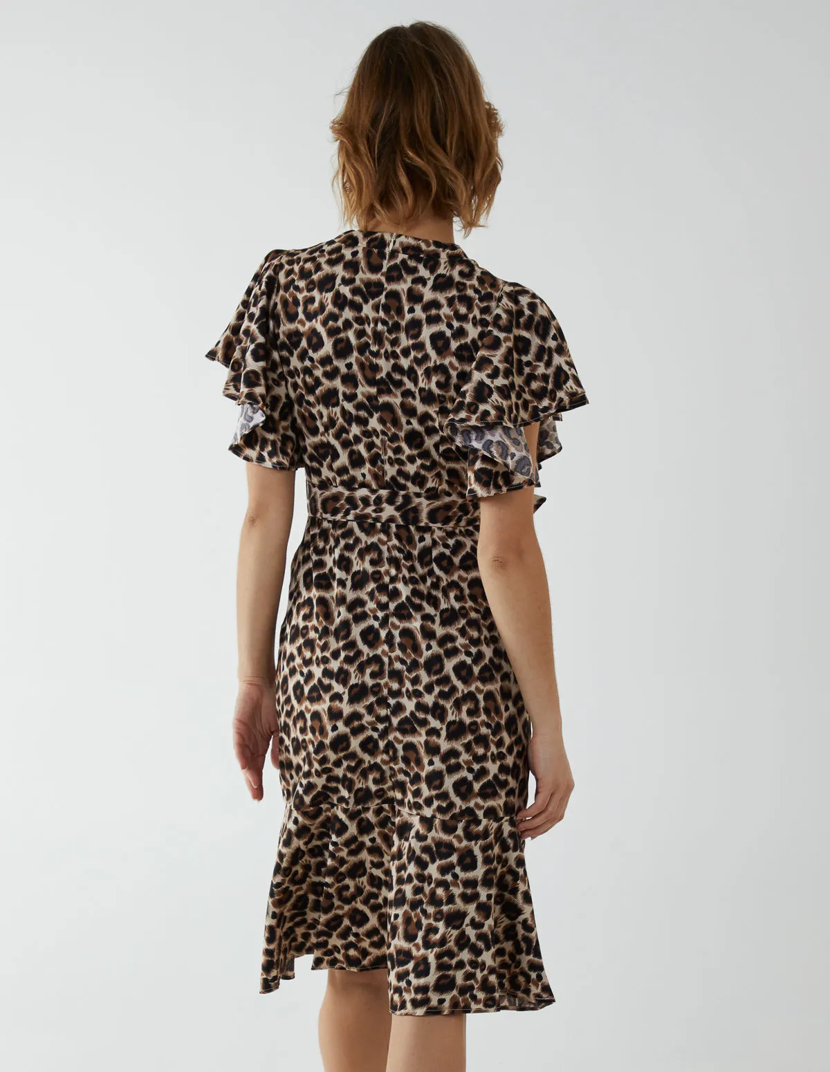 Leopard Print Wrap Ruffle Midi Dress sold by Blue Vanilla product image thumbnail 4
