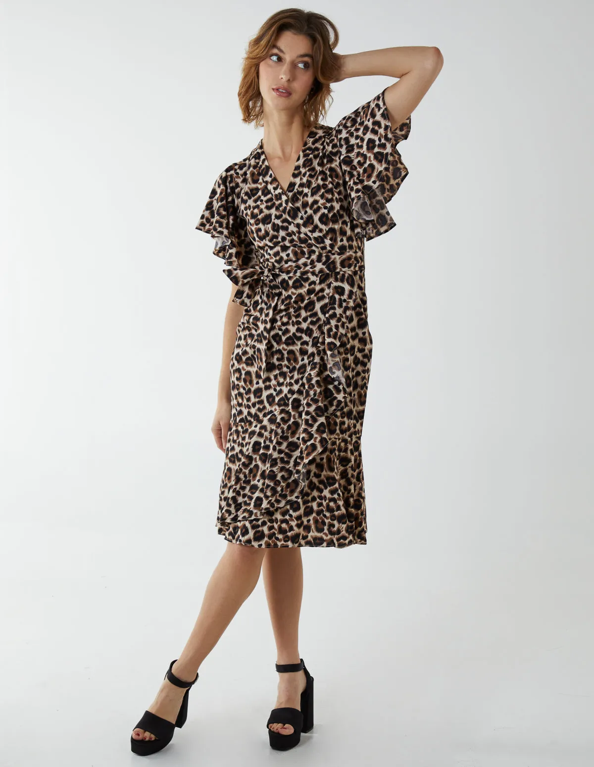 Leopard Print Wrap Ruffle Midi Dress sold by Blue Vanilla product image thumbnail 3