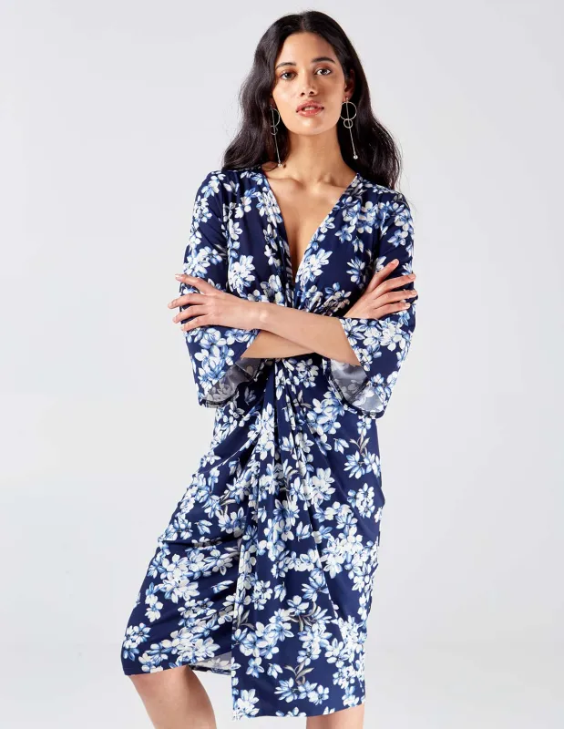 Twist Front Midi Floral Print Dress made by Blue Vanilla