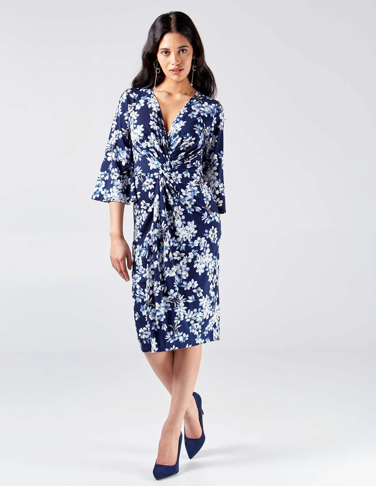 Twist Front Midi Floral Print Dress sold by Blue Vanilla product image thumbnail 2