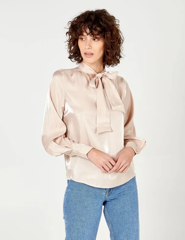 Tie Neck Balloon Sleeve Blouse sold by Blue Vanilla