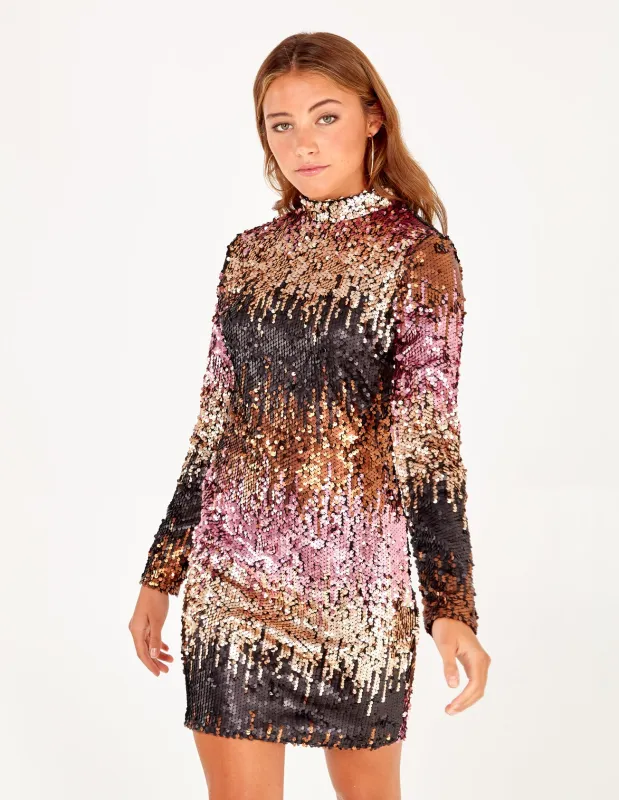 ADELE - High Neck Ombre Sequin Dress made by Blue Vanilla