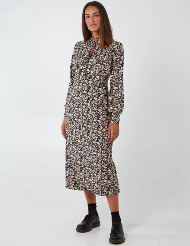 High Neck Balloon Sleeve Midi Dress sold by Blue Vanilla