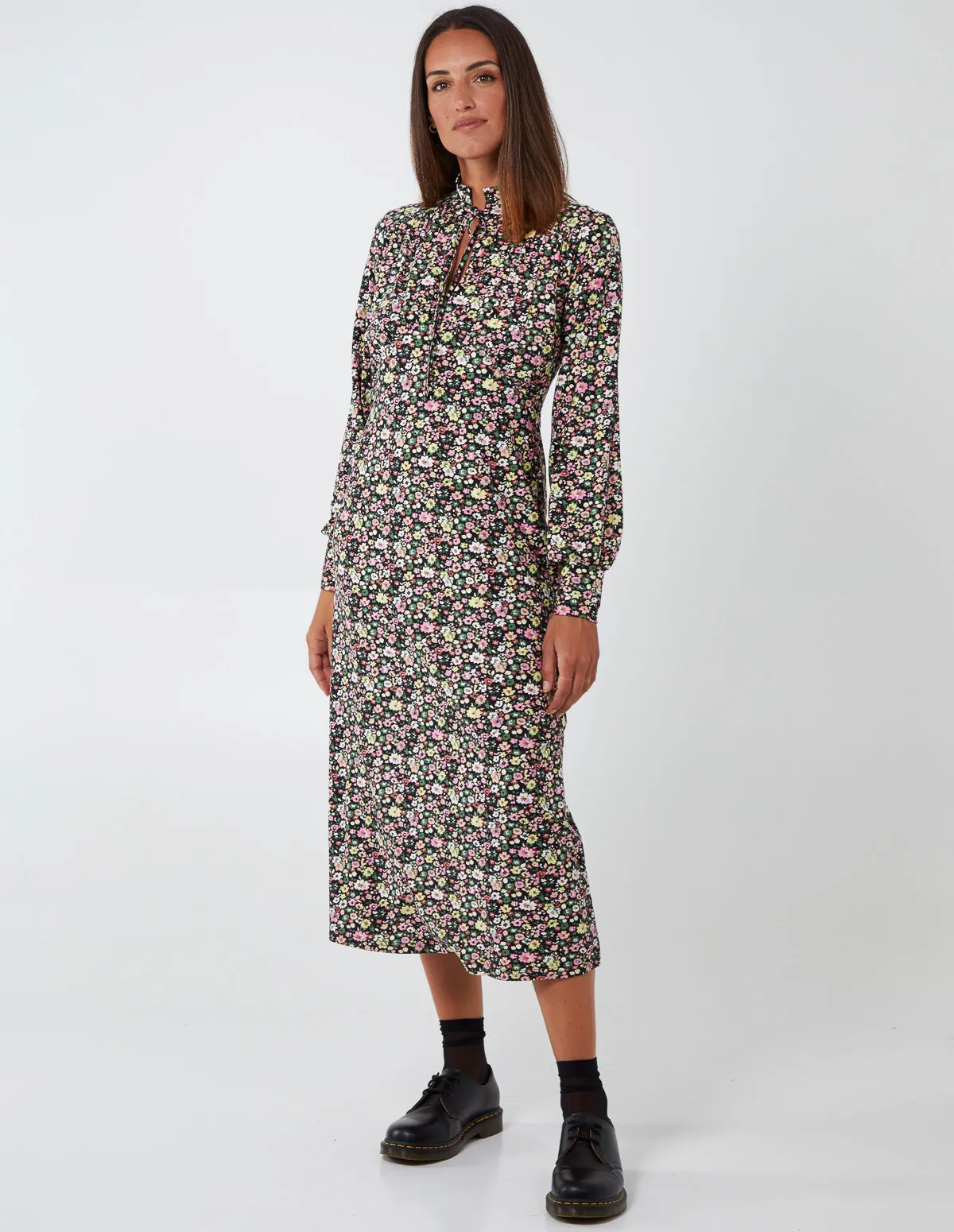 High Neck Balloon Sleeve Midi Dress sold by Blue Vanilla