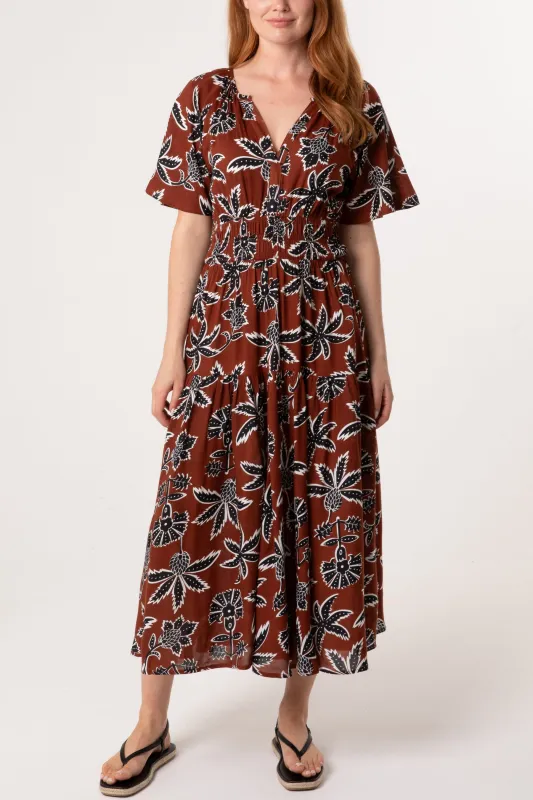 Notch Neck Elastic Midi Dress made by Blue Vanilla