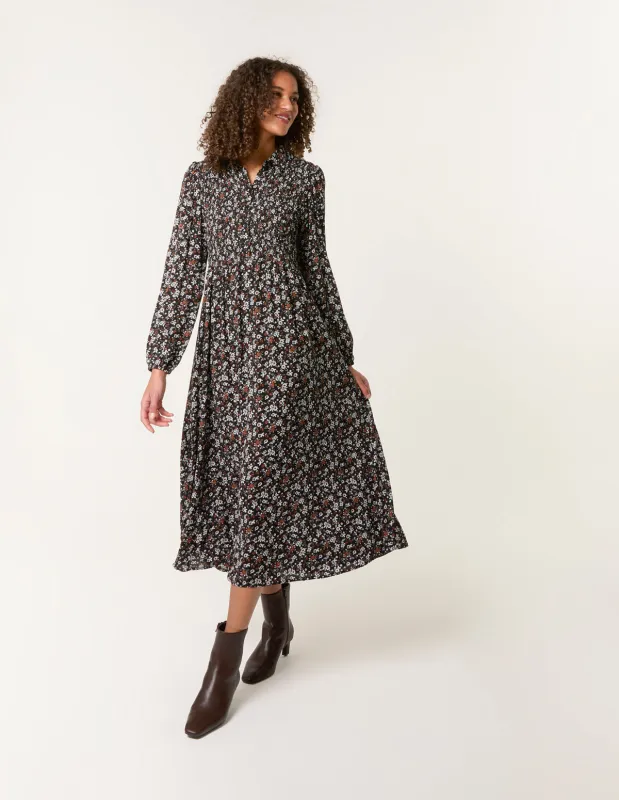 Ditsy Floral Long Sleeve Shirred Maxi Dress sold by Blue Vanilla