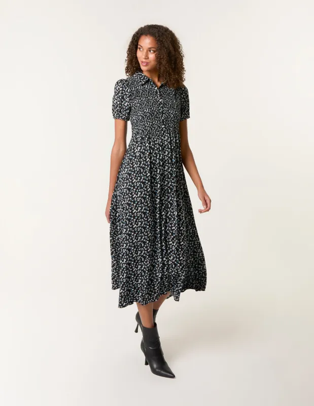 Ditsy Floral Puff Sleeve Shirred Dress sold by Blue Vanilla