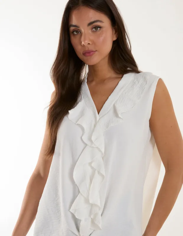 V Neck Ruffle Top with Knot sold by Blue Vanilla