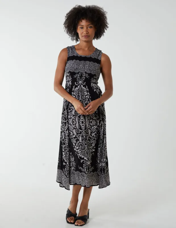 Shirred Print Midi Dress sold by Blue Vanilla