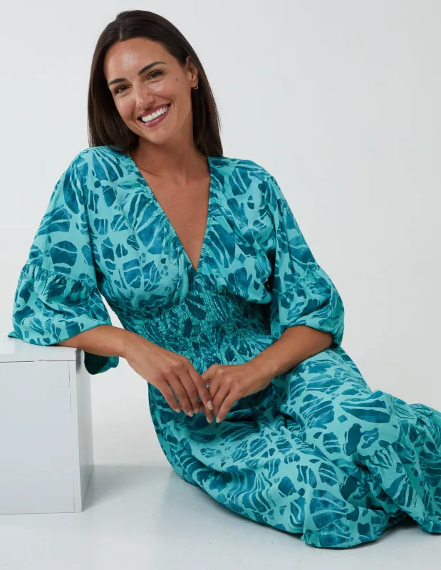 Shirred Bodice Midi Dress sold by Blue Vanilla