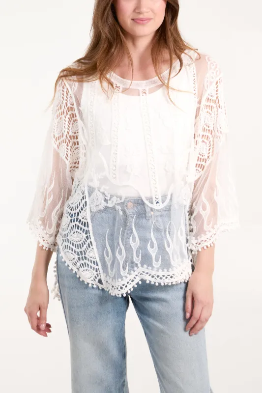 Lace Butterfly Sleeve Blouse sold by Blue Vanilla