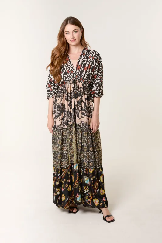 Mixed Print Double V Neck Dress sold by Blue Vanilla