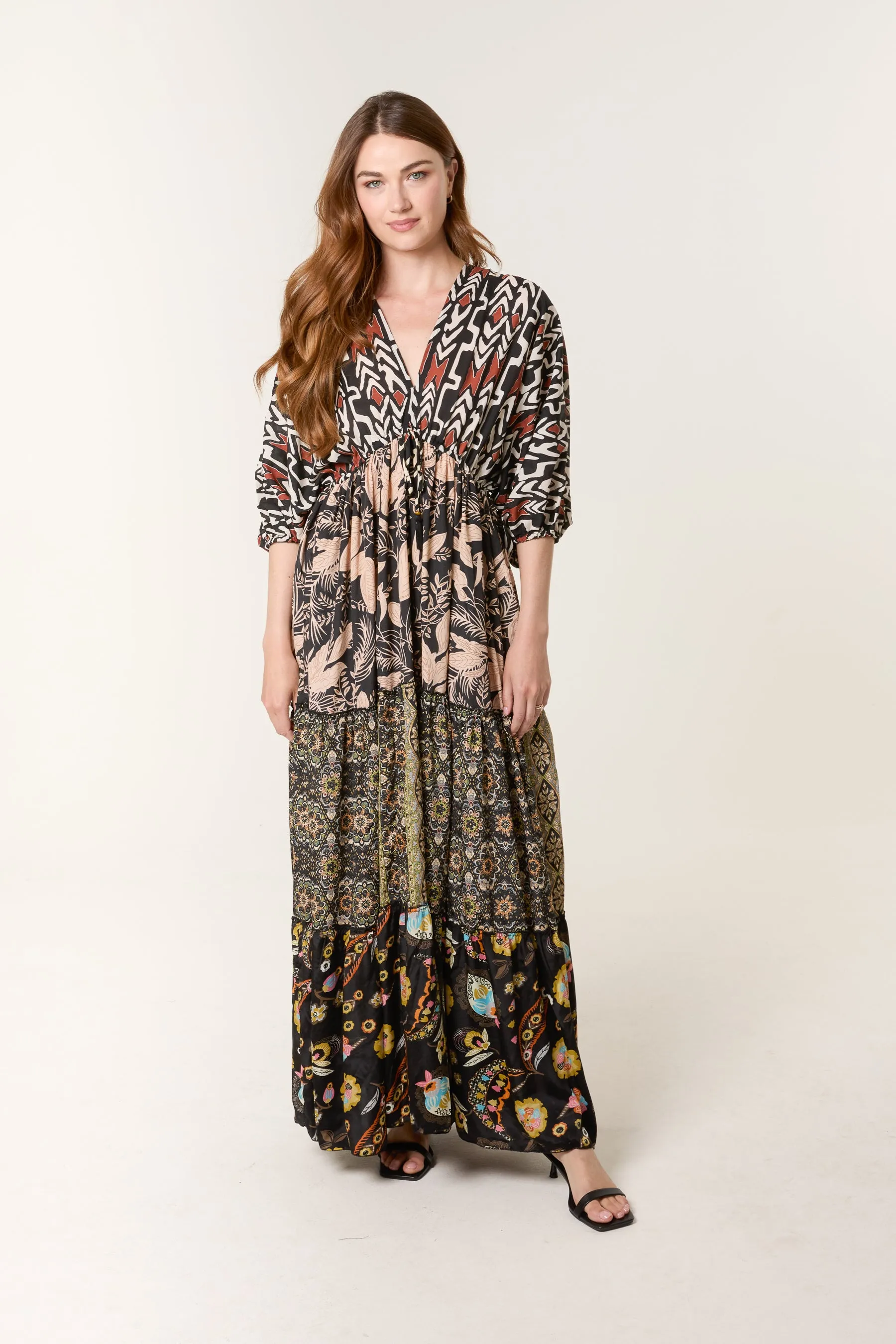 Mixed Print Double V Neck Dress sold by Blue Vanilla