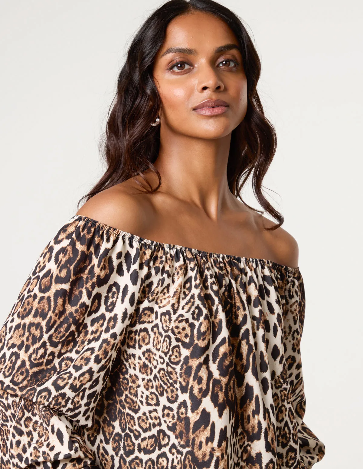 Leopard Print Bardot Rouched Sleeve Top sold by Blue Vanilla product image thumbnail 2