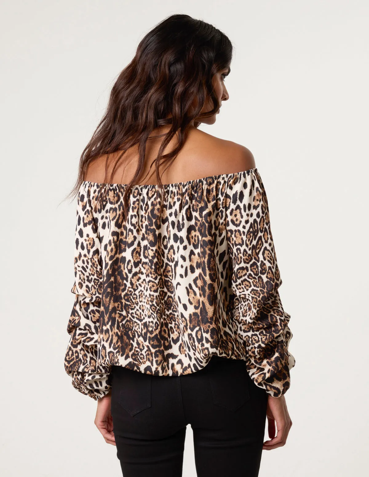 Leopard Print Bardot Rouched Sleeve Top sold by Blue Vanilla product image thumbnail 4
