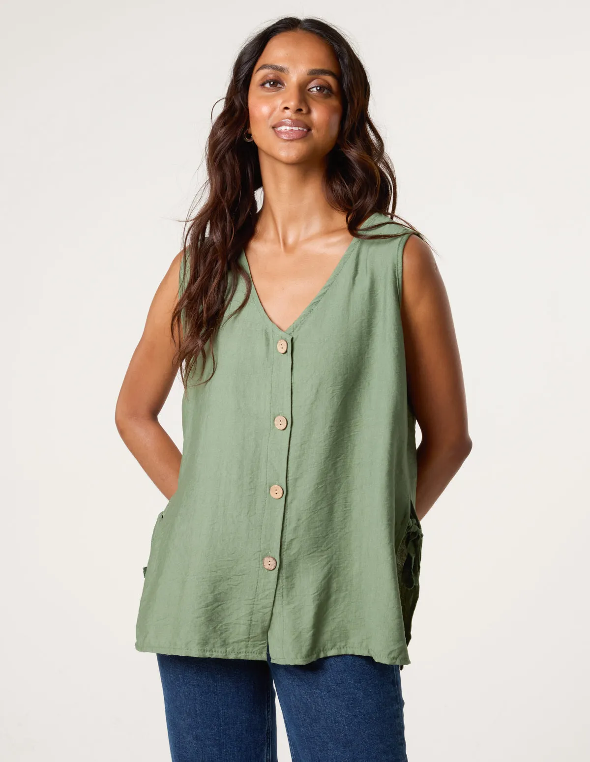 Button Through Side Detail Waistcoat Top sold by Blue Vanilla product image thumbnail 2