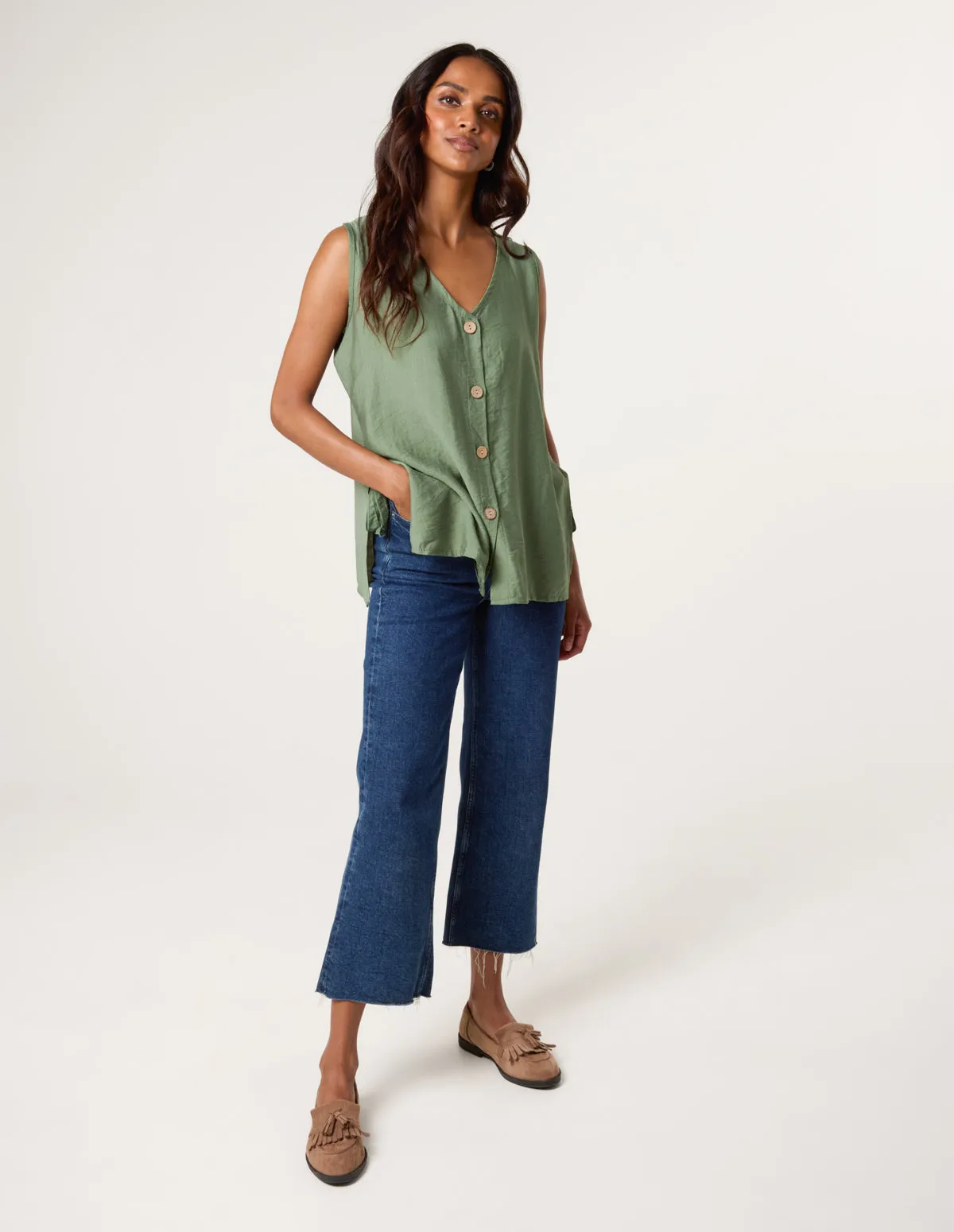 Button Through Side Detail Waistcoat Top sold by Blue Vanilla