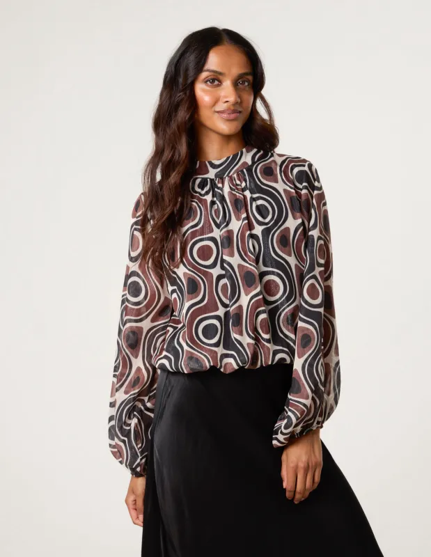 High Neck Puffball Geometric Top sold by Blue Vanilla