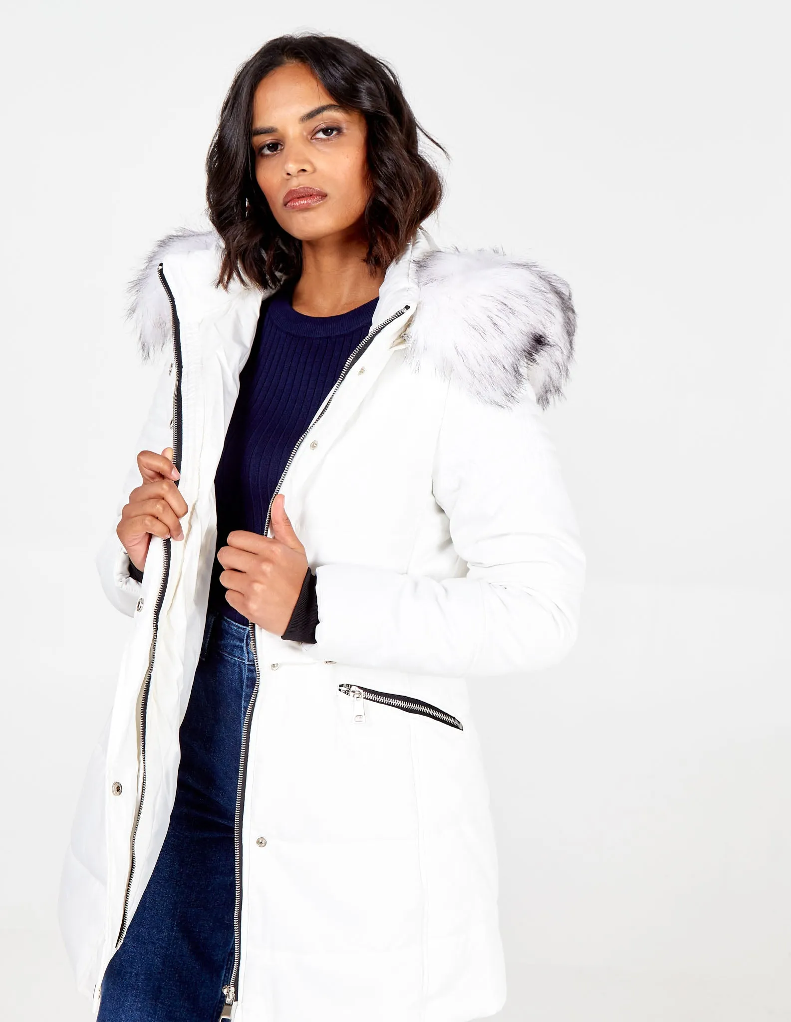 Belt Detail Faux Fur Hooded Puffer Coat sold by Blue Vanilla product image thumbnail 3