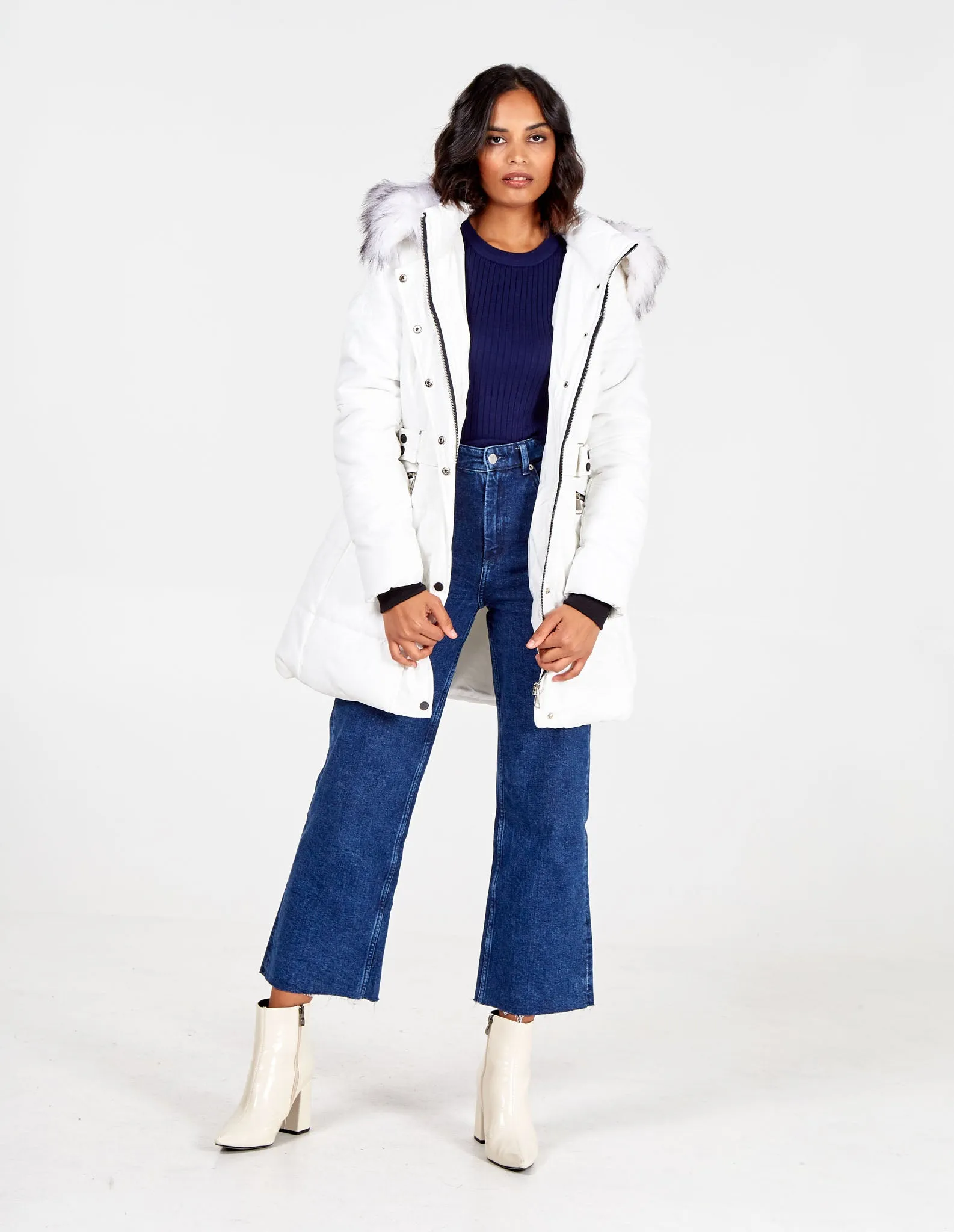 Belt Detail Faux Fur Hooded Puffer Coat sold by Blue Vanilla product image thumbnail 2