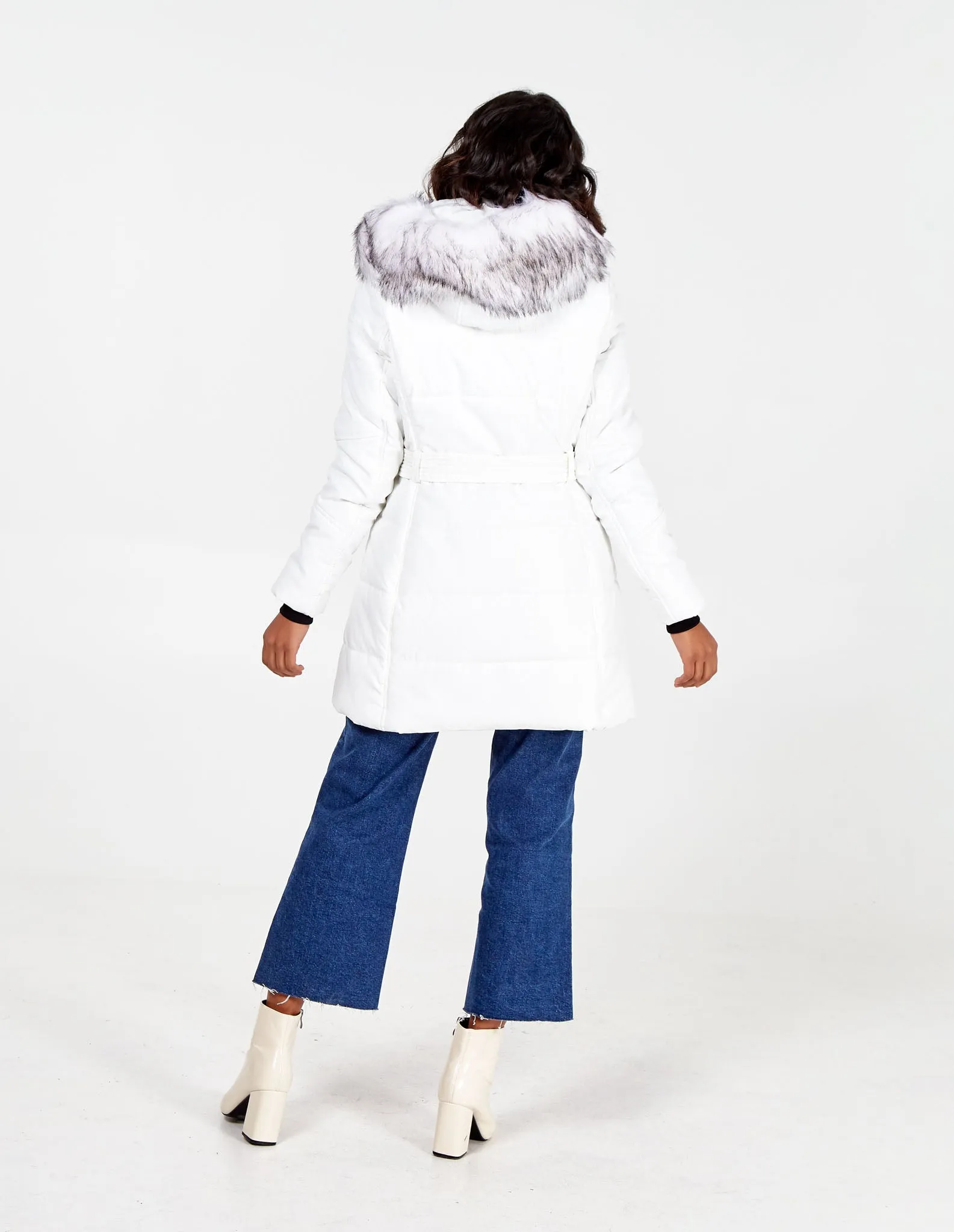 Belt Detail Faux Fur Hooded Puffer Coat sold by Blue Vanilla product image thumbnail 5