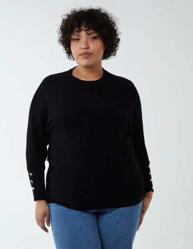Curve Button Cuff Ribbed Jumper sold by Blue Vanilla