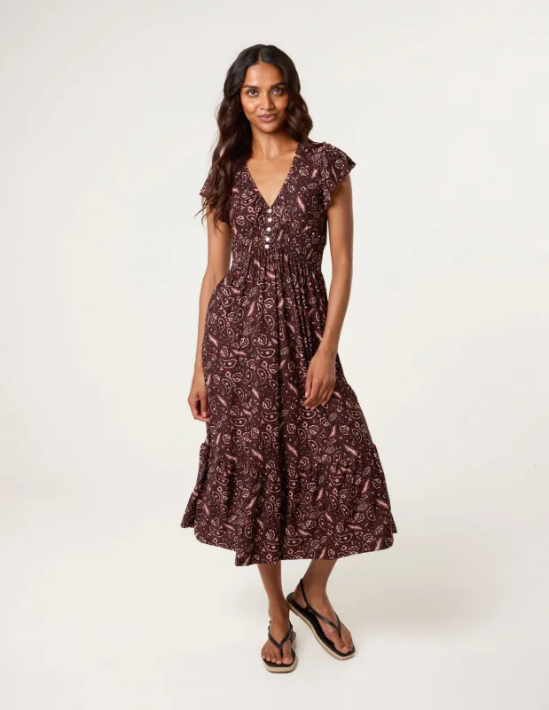 V Neck Midi Dress With Button Front sold by Blue Vanilla
