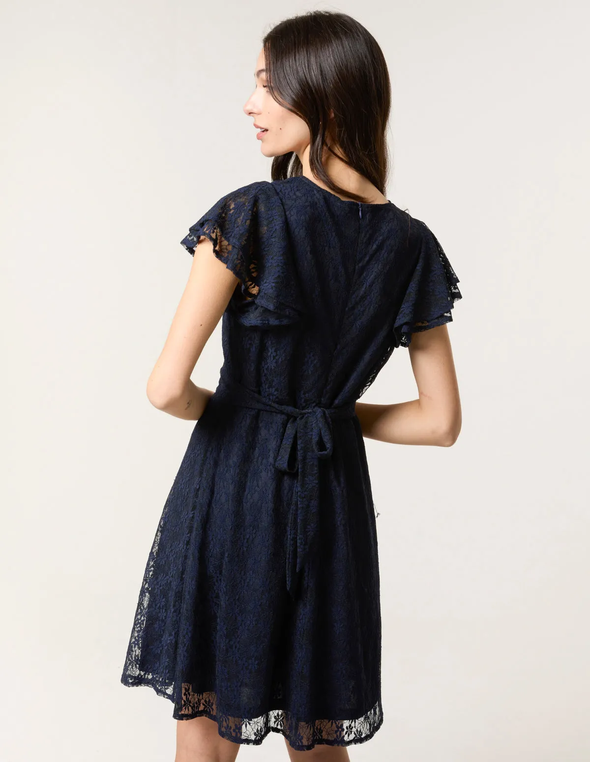 Lace Flutter Sleeve Wrap Mini Dress sold by Blue Vanilla product image thumbnail 4