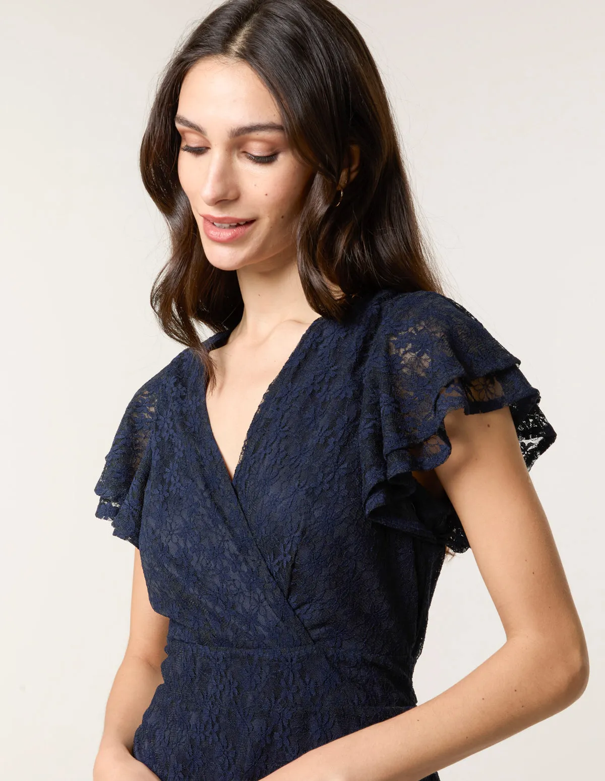 Lace Flutter Sleeve Wrap Mini Dress sold by Blue Vanilla product image thumbnail 2