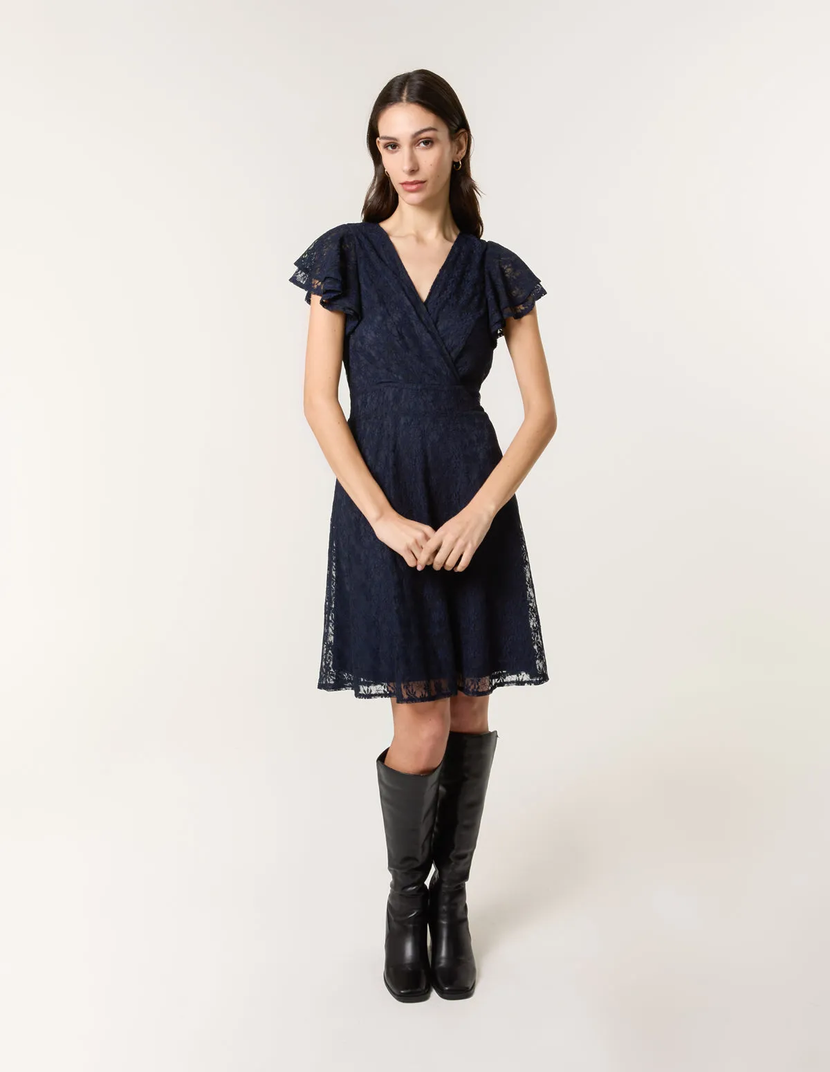 Lace Flutter Sleeve Wrap Mini Dress sold by Blue Vanilla product image thumbnail 3