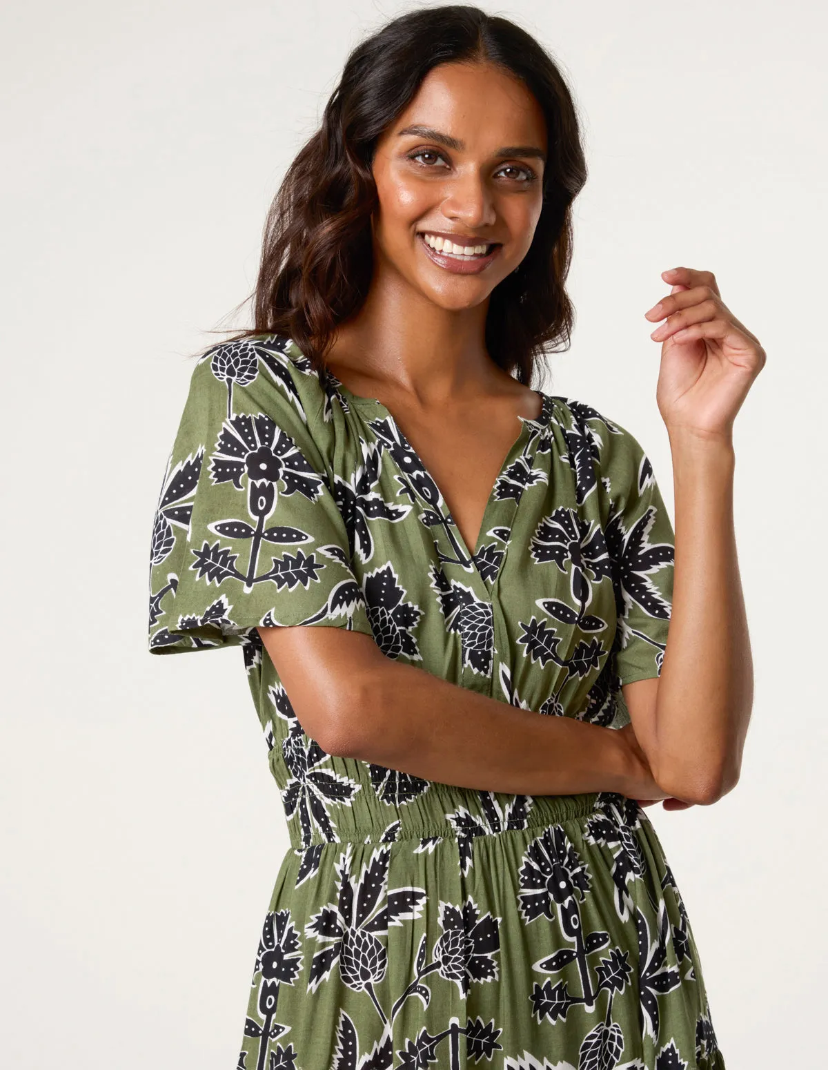 Notch Neck Elastic Tropical Print Dress sold by Blue Vanilla product image thumbnail 2