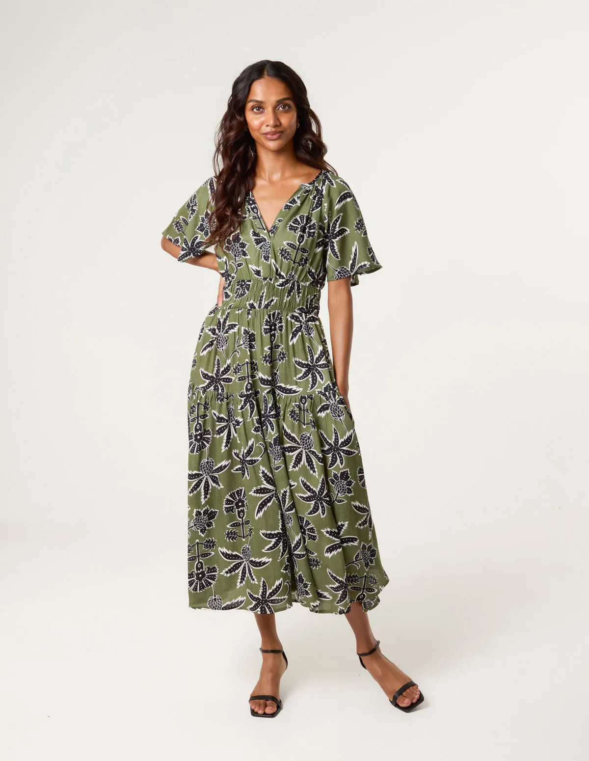 Notch Neck Elastic Tropical Print Dress sold by Blue Vanilla product image thumbnail 3