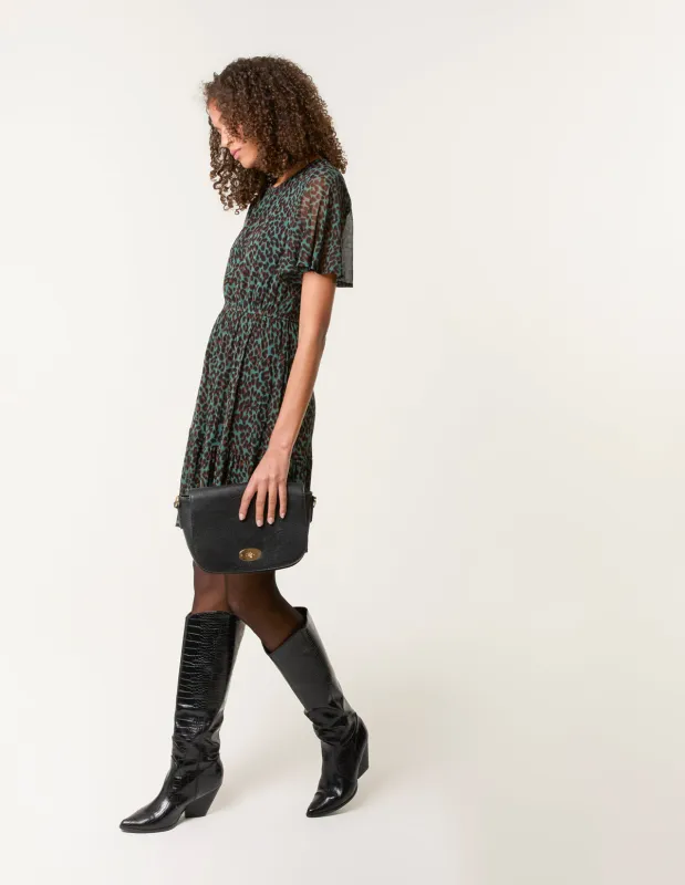 Leopard Print Mesh Crew Neck Mini Dress sold by Blue Vanilla