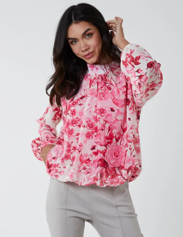 High Neck Floral Print Blouse sold by Blue Vanilla