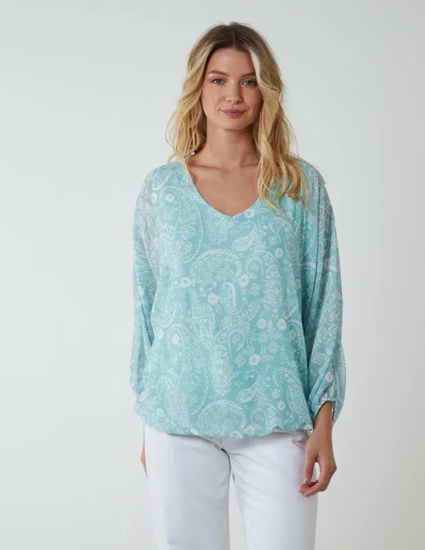 Batwing V-Neck Bubble Hem Top sold by Blue Vanilla